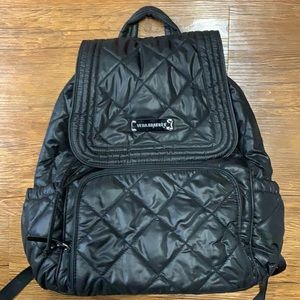 Black Vera Bradley cinch top back pack with checkered cream and black inside